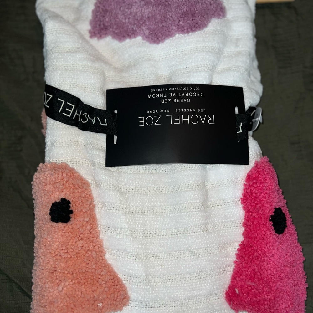 Rachel Zoe Halloween Decorative Throw with Pink and Purple Fuzzy Ghosts